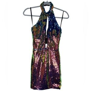 Rachel Allan Iridescent Sequin Mini Dress – Style 4634 (Indigo Multi) – Size 0